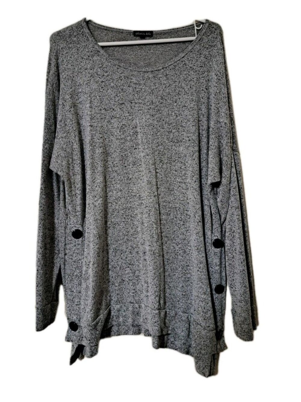 Olivia Blu Womens Blouse Xlarge Gray Heather Long Sleeve Side Button Rayon